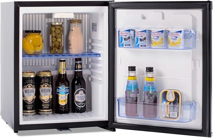 Smad Locking Mini Fridge 1.0 cu.ft, 12V RV Refrigerator 12V / 110V Super Quiet 12V Fridge Reversible Door Absorption Refrigerator for RV, Truck, Camping, Boat Use, Black