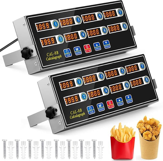 2 Pack Commercial 8 Channel Digital Kitchen Timer, Multi-Countdown Timer with Loud Alarm & Large LCD Display, Wall Mount or Countertop for Restaurant, Fry Station, Baking & Lab Use