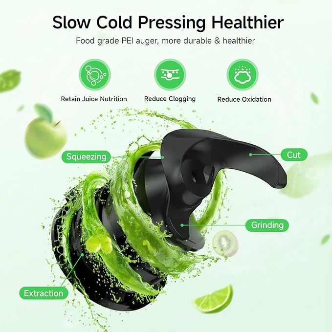 Airpher 400W Cold Press Juicer, 5.8" Wide Feed Chute Slow Masticating Juicer Machines for Whole Fruits & Vegetables | High Juice Yield, Easy to Clean | Valentine's Day Gift Ideas for Women (Dark gray)