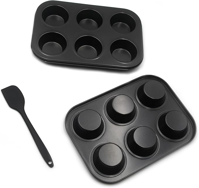 Bakexcel Non-Stick Muffin Pans, 6-Cup Standard Baking Pans Set of 2 with a Scraper for Perfect Muffins & Cupcakes