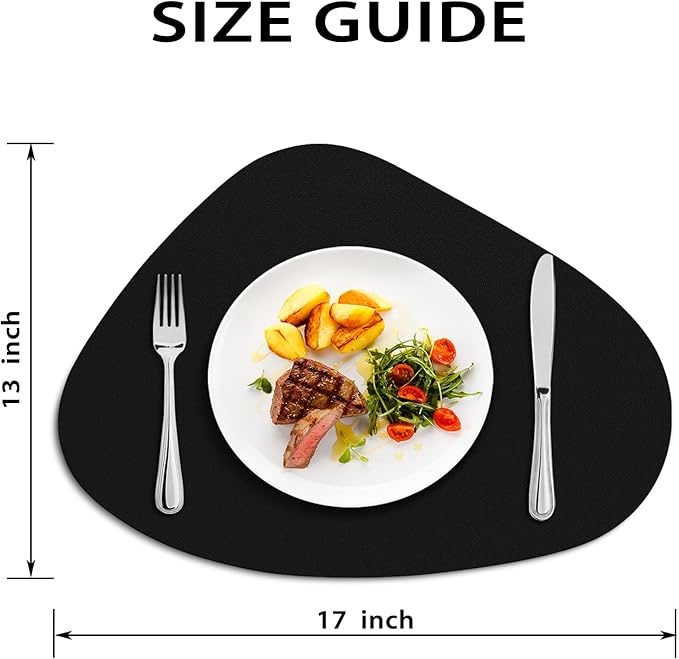 Placemats Set of 4, Heat Resistant Leather Placemats Double Layer, Soft Waterproof Round Table Mats Easy to Clean for Kitchen Dining Room Coffee Office Table, Black