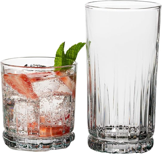 Anchor Hocking Anniston Drinking Glasses Set 16 Piece Set (8 Rocks Glasses & 8 Tumbler Glasses)