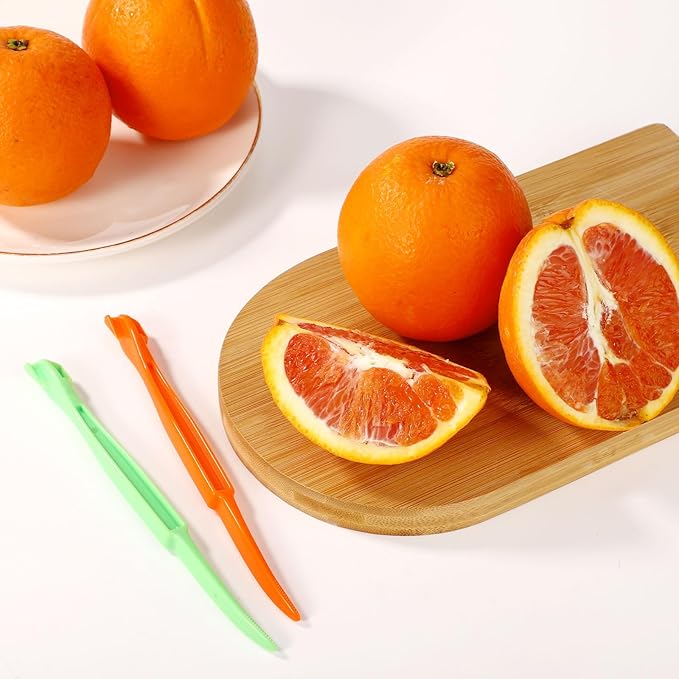 10pcs Orange Peeler Set, Plastic Orange Peeler Opener Citrus Skin Peelers with Long Handle Slicer Lemon Peel Remover Cutter Fruit Skin Peeler Kitchen Accessory Kitchen Gadget (Grass Green & Orange)