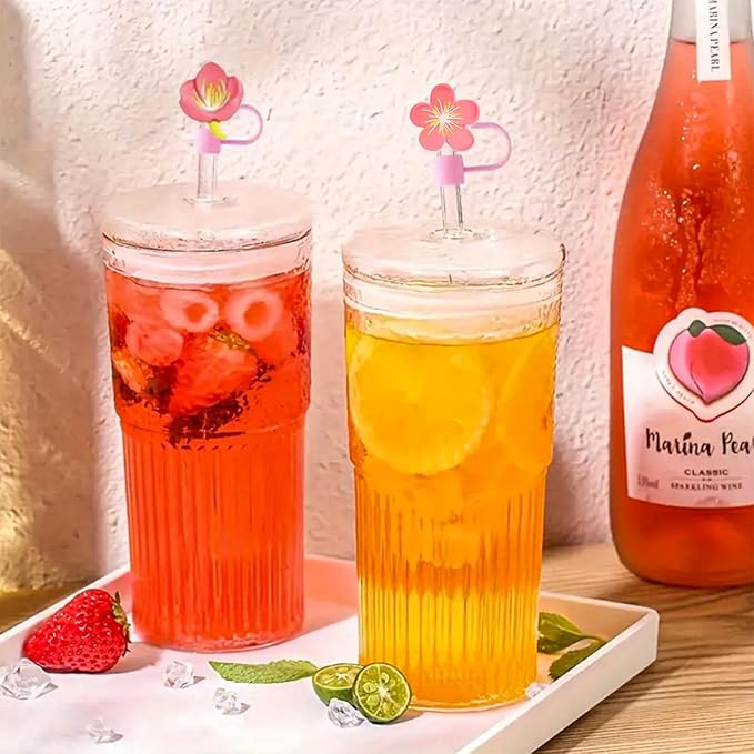 Flowers Straw Tip Covers for Stanley Spring Silicone Straw Toppers Cap Compatible Cute Floral with Stanley 30&40 Oz Tumbler Reusable Straws Tips Lids for Cup Accessories 6Pcs