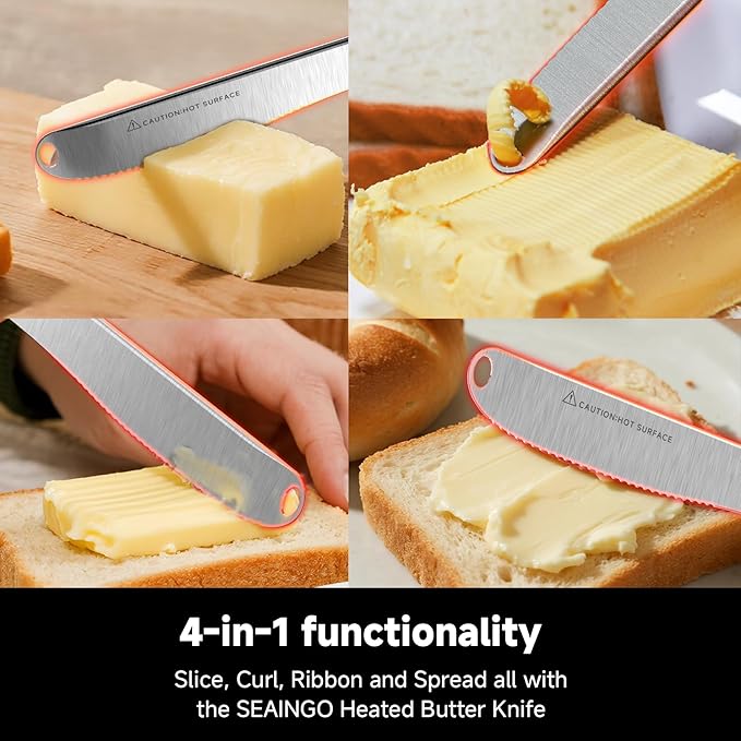 SEAINGO Heating Butter Knife Spreader - Rechargeable, Electric, Cordless, Heats up in 6 Seconds, Nonstick Stainless Steel Blade, ON/OFF Safety Lock Switch, 2 Warming Mode Can Quickly Melt Cold Hard Butter, Coconut Oil, Cheese, Cream, Jam, Mustard, for ...