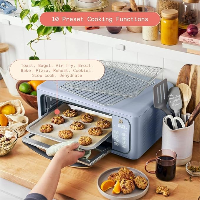 Beautiful by Drew Infrared Air Fry Toaster Oven 1800W with 9-Slice Capacity and Multi-Function Cooking (CORNFLOWER BLUE)