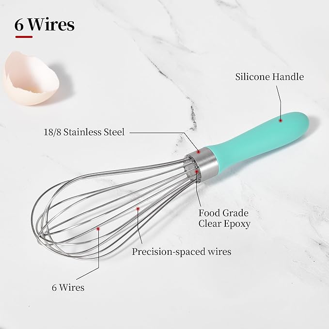 9.06in Kitchen Wire Whisk, 18/10 Stainless Steel Metal Balloon Wisk Heavy Duty Egg Beater whisker Hand Mixer for Cooking, Baking, Mixing, Stirring, Sauce, Flour, chocolate（Small, Turquoise）