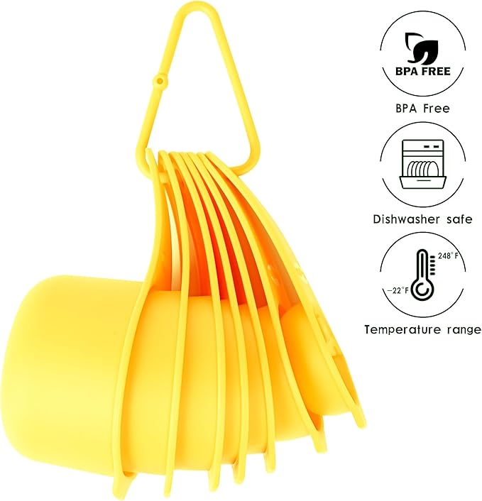 Plastic Measuring Cups and Spoons Set, Yellow Dry Measuring cups Set with Spout and Leveler for Kitchen and Baking, BPA free and Dishwasher Safe, Nesting Measuring Cups Set 15