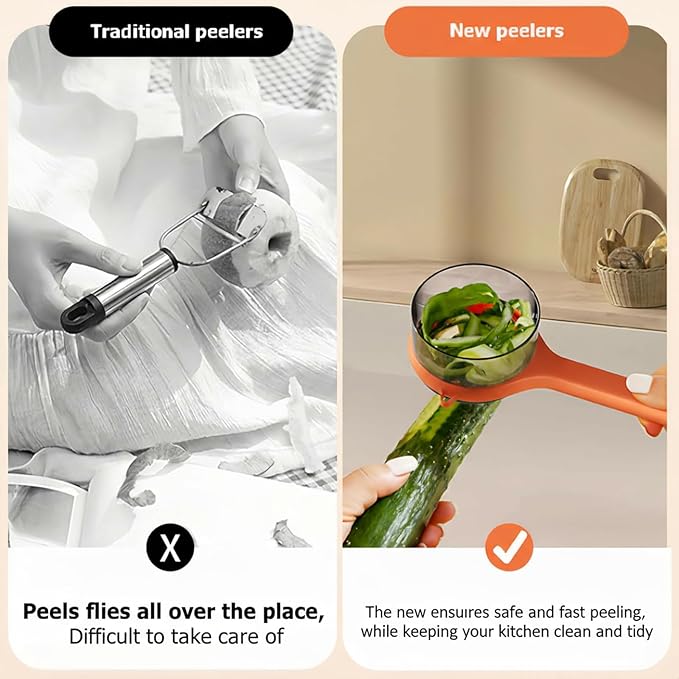 2 PCS Peeling Knife with Storage Box, Upgrade Peeler with Container, Double-sided Stainless Steel Blades Peel Faster, Durable Fruit Peeler for Camping, Home Kitchen, Anti-Slip Grip for Safe Use