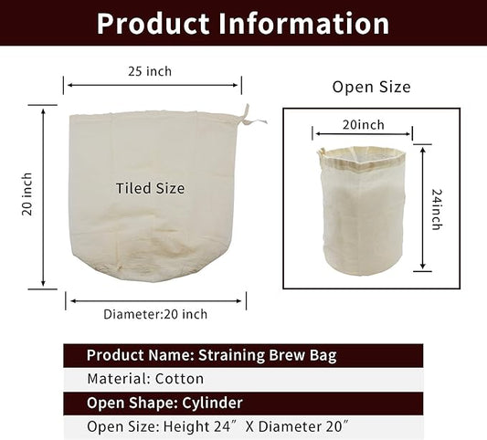 CONIE Extra Large 20"x24" Reusable Straining Brew in a Bag Cheesecloth Brewing Bag with Sturdy Draw Strings