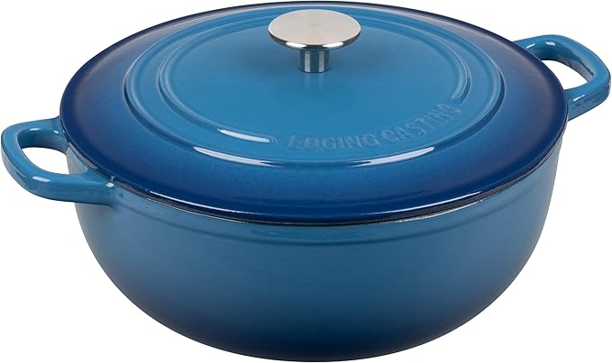 EDGING CASTING Enameled Cast Iron Dutch Oven Pot with Lid for Sourdough Bread Baking, Bread Dutch Ovens, Cooking Pots, 5 Quart, Lake Blue