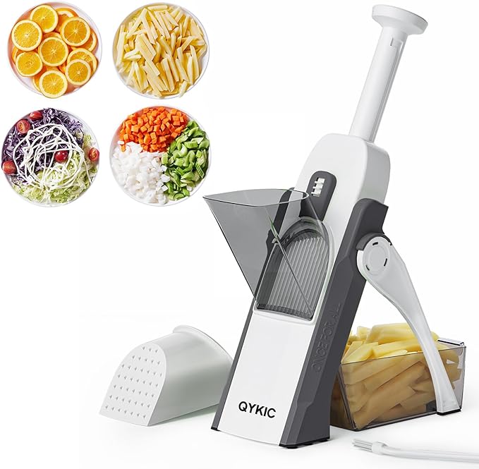 Safe Mandoline Slicer,Vegetable Potato Slice Food Cutter for Kitchen,Thickness Adjustable Upright Veggie Chopper for Fast Meal prep (Gray)