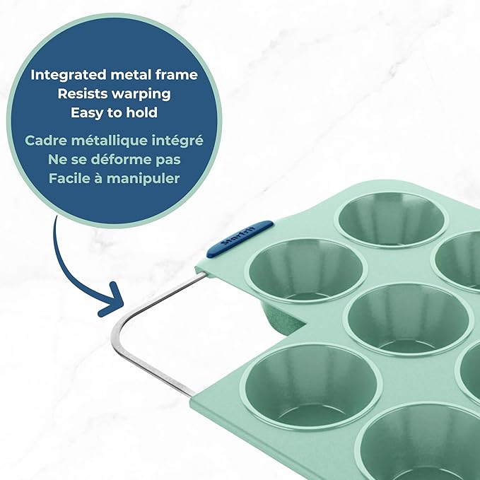Starfrit Silicone Baking Pan - 24 Mini Muffins with Integrated Metal Frame - Green
