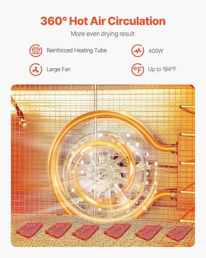 VEVOR Food Dehydrator Machine, 8 Stainless Steel Trays, 400W Electric Food Dryer with Adjustable Temperature & 24-Hour Timer, Food Dehydrator for Jerky, Meat, Fruit, Vegetables, Herbs, Dog Treats