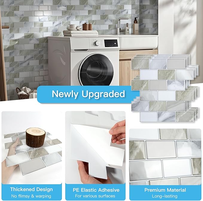 Art3d Peel and Stick Beige & White Wall Tiles – 12"x12" Thickened Design Backsplash, Self-Adhesive Tile for Kitchen & Bathroom Decor