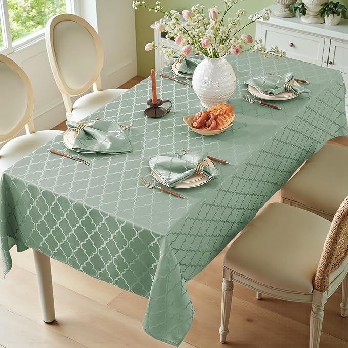 Larponder Spring Tablecloth Rectangle, Jacquard Polyester Table Cloth, Washable & Spill Proof Table Cover for Kitchen Graduation Dining Party Picnic (Rectangle, 52" x 70", Sage Green)