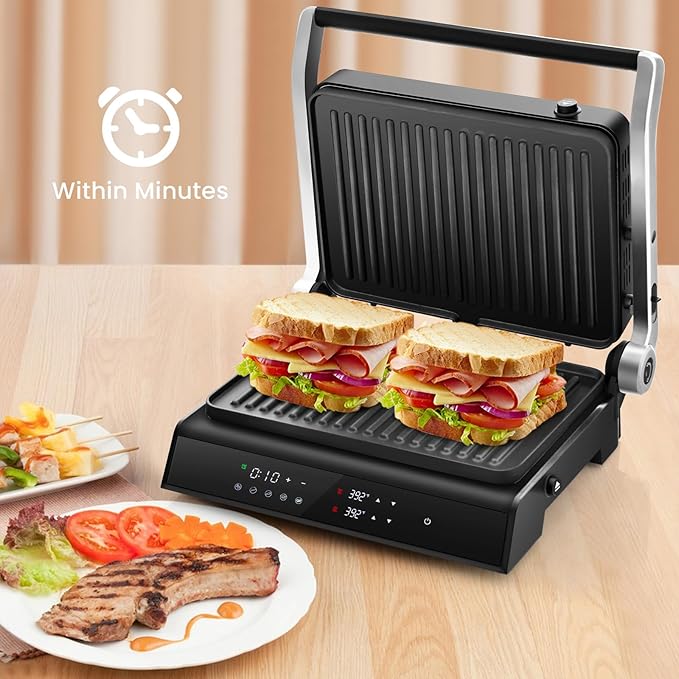 Panini Grill Press Sandwich Maker, 3 In 1 Sandwich Maker with Removable Plates & Led Display, 1200w Panini Press Machine for Toaster, Bread, BBQ, Vegetable