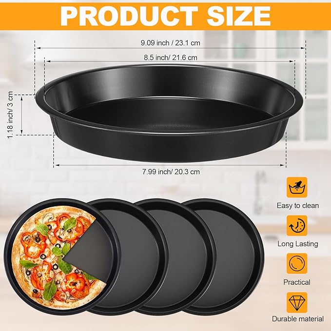 Gandeer 8 Pcs mini pie tins 4 inch Pie Pan Dish for Baking Carbon Steel Pizza Nonstick Plate Bakeware Set Oven Air Fryer Cake Bread Meat (9 Inch,Black)