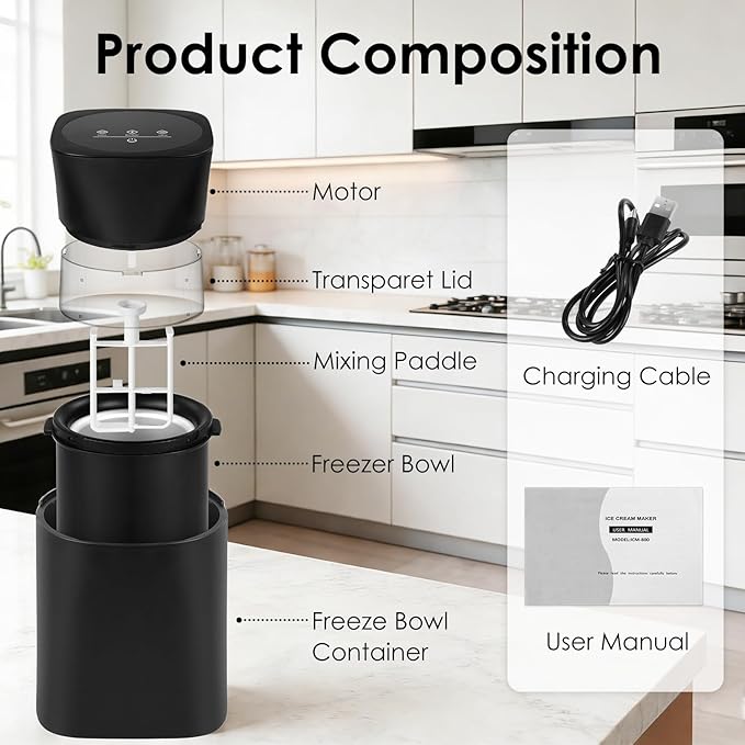 Ice Cream Maker Machine | Premium Electric Mini Maker Machine for Gelato, Sorbet & Frozen Yogurt | Low-Noise Operation, Easy to Clean