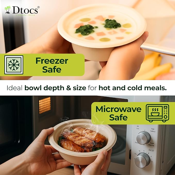 Dtocs Bamboo Fiber Disposable Bowls – 12 Oz, 200 Pk | Eco Friendly Biodegradable Small Bowl | Microwavable Bagasse Bowl Like Soup, Cake, Dip, Salad | Biodegradable Dinnerware Alt to Paper, Plastic