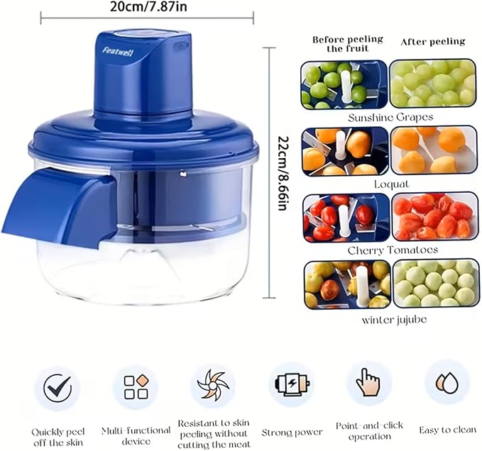 Featwell Electric Grape Peeling Machine, Automatic Vegetable Peeler for Grape Cherry & Garlic Tomato, 20-Second Fast Peeling, Rechargeable & Easy Wash, for Home and Commercial Kitchens
