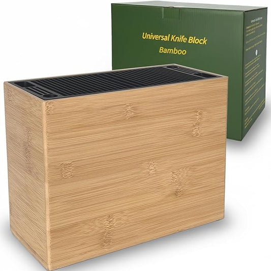 XXL Detachable Universal Knife Block for 28+ Knives, Natural Bamboo Wood Holder with Unique Easy-Clean Slots, Hygienic Countertop Storage, Dual Slots for Scissors & Sharpening Rod