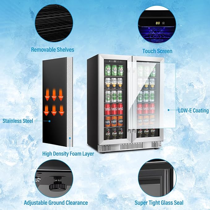 Erivess 24 inch Dual Zone Wine and Beverage Refrigerator Cooler, 5.4 Cubic/176 Can Large Fridge with Glass Front Door, Beer or Wine,Small Refrigerator with Adjustable Shelves and Digital Display