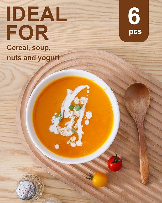 HASENSE Cereal Bowls Set Ceramic 24 Oz - 6 Inch Soup Bowl Set of 6 for Kitchen,Modern Ribbed White Porcelain Dishes for Entertaining,Soup,Oatmeal,Pasta,Cereal,Noodle - Dishwasher & Microwave Safe