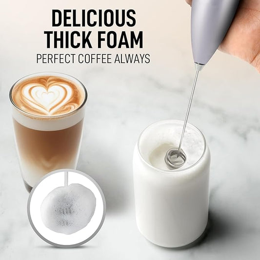 Zulay Kitchen Powerful Double Whisk Milk Frother Handheld - Foam Maker With Stand - Whisk Drink Mixer for Coffee, Mini Foamer for Latte, Matcha, Frappe, Hot Chocolate & Cappuccino (Silver)