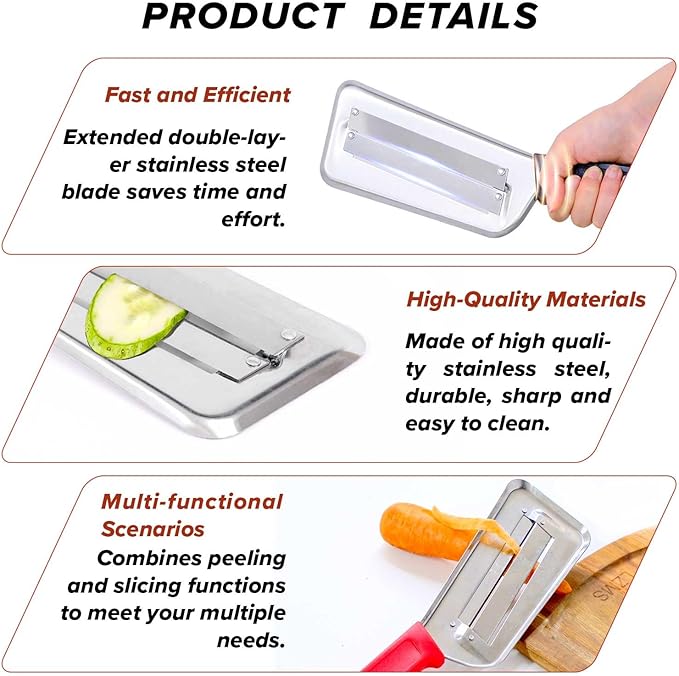 LZMS 2Pcs Stainless Steel Dual Blade Julienne Cutter with Ergonomic Handle,Multifunctional Rust-resistant Kitchen Tool,Shredder Knife for Cabbage&Carrot&Potato&Fish (Black, Red)