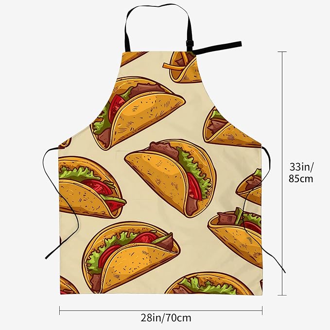 Taco Apron for Women, 28x33in, Kitchen Chef Aprons with 2 Pockets, Polyester, Colorful Tacos Apron for Cooking BBQ Baking Gardening Chef, Gifts for Mom Wife Dad