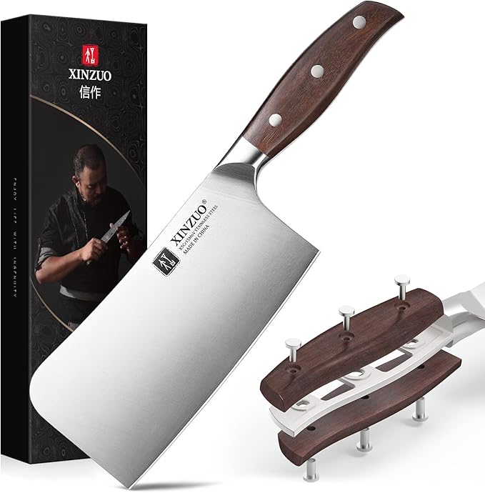 XINZUO 7 Inches Bone Cleaver Knife,Heavy Duty Bone Chopper, Butcher Cutting Knife for Professional Chefs and Home Cooking,Ultra Sharp, Red Sandalwood Handle