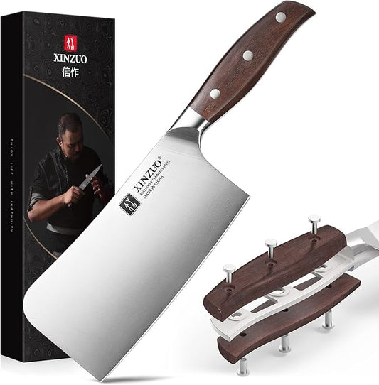 XINZUO 7 Inches Bone Cleaver Knife,Heavy Duty Bone Chopper, Butcher Cutting Knife for Professional Chefs and Home Cooking,Ultra Sharp, Red Sandalwood Handle