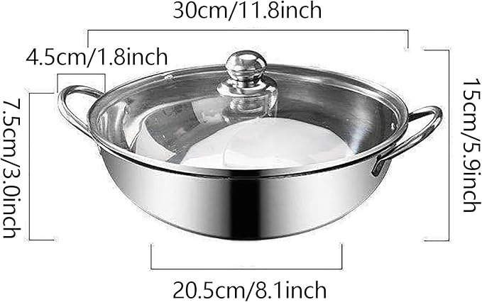 12inch Double Cooker Pot, Hot Pot Shabu, Dual Site with Divider & Lid, Insulated Handle, 12'', for Home Party Family Gathering