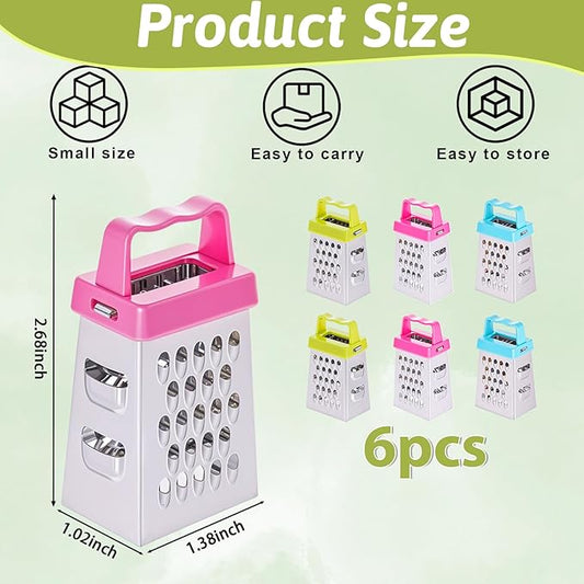 6 Pcs Mini Cheese Grater Professional Box Grater Stainless Steel Fine Coarse Handheld Slicer with 4 Sides Small Box Food Shredder Safe Zester for Kitchen Cheese Garlic Ginger Vegetable Potatoes