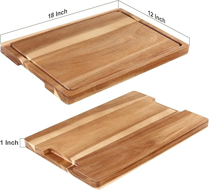 Acacia Wood Cutting Board with Handles & Juice Groove - Large Thick Butcher Block for Meat, Turkey, BBQ, Serving and Kitchen Countertop 18"*12 Inche