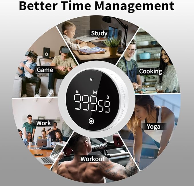 Digital Kitchen Timer with Magnet,Large LED Display Visual Timer with Countdown Countup for Adult & Children，Battery Supply for Classroom Home Gym Office (2 * White)