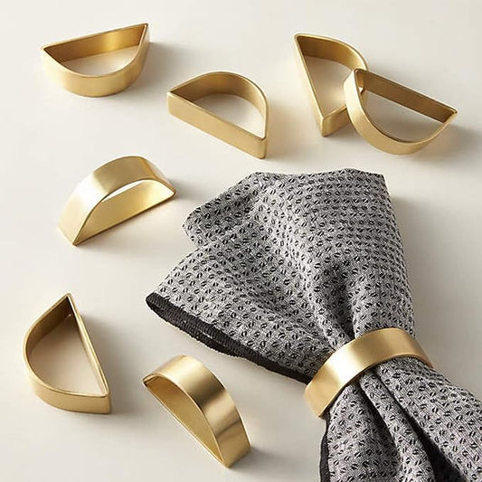 Matte Gold Napkin Rings Set of 8, Metallic Bronze Napkin Ring Holder Glossy Serviette Buckles for Wedding,Banquet, Dinner,Party,Table Settings (Matte Gold Semicircle)