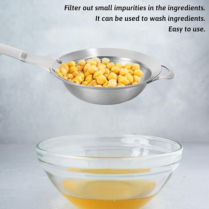 2Pcs Small Fine Mesh Strainer with Handle Filter Sifter Strainer Punch Hole Stainless Steel Sieve Colander Metal Micro Sifter for Kitchen Juice Tea Baking Food Pasta Flour