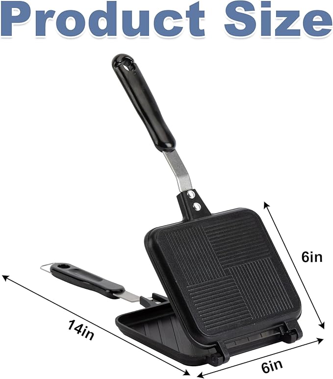 Double Sided Hot Sandwich Maker, Non-Stick Press Frying Flip Pan,Stovetop Toasted Panini Pan For Bread,Pancake,Ideal For Home Kitchen, Camping
