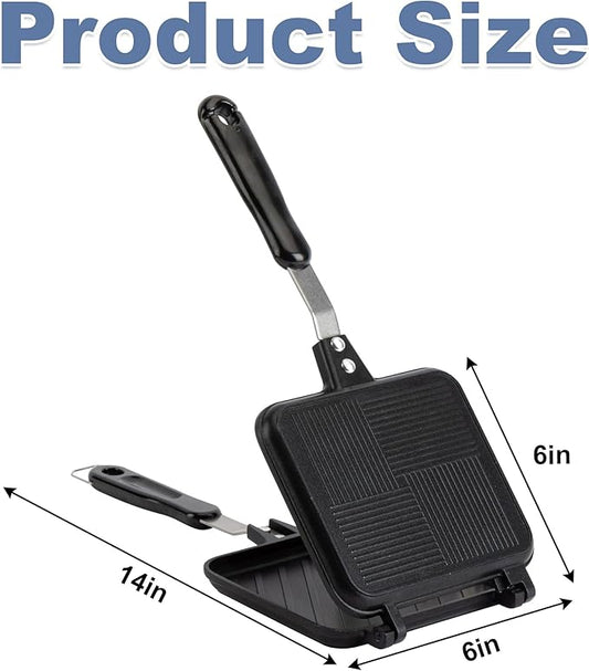 Double Sided Hot Sandwich Maker, Non-Stick Press Frying Flip Pan,Stovetop Toasted Panini Pan For Bread,Pancake,Ideal For Home Kitchen, Camping