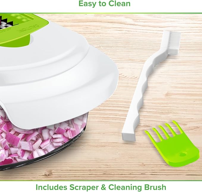 Prep Naturals 4-in-1 Veggie Chopper & Mandoline Slicer - Steel Vegetable Dicer Blades - Mess-Free Food Chopper & Container - Mandoline Vegetable Slicer for Uniform Cuts - White, Dishwasher-Safe