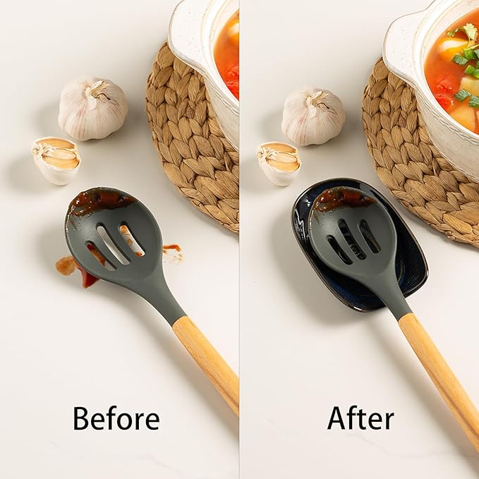 Ceremic Spoon Rest for Stove Top, Spoon Holder for Kitchen Counter, Coffee Spoon Rest, Cooking Utensil Rest for Ladles, Kitchen Decor, Housewarming Gifts, 1 pack (blue)