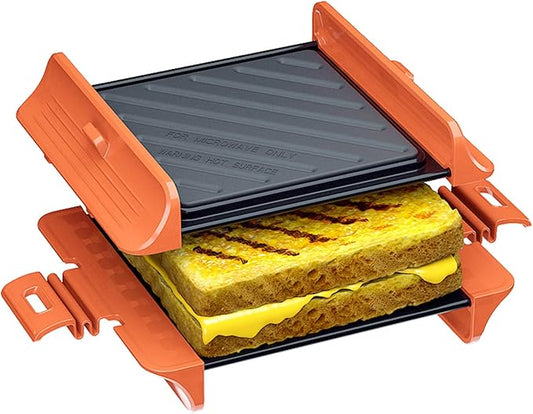 MACONEE Microwave Sandwich Maker & Panini Press - Non-Stick Microwave Grill Pan & Crisper Plate for Crispy Grilled Cheese, Toast, Burgers - Dishwasher Safe Cookware for College Dorm, Office & RV