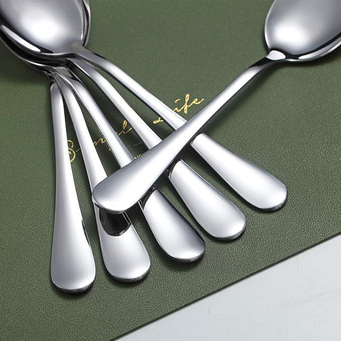 Kyraton 12 Pieces 7.5" Stainless Steel Table and Soup Spoons, Dishwasher Safe Set