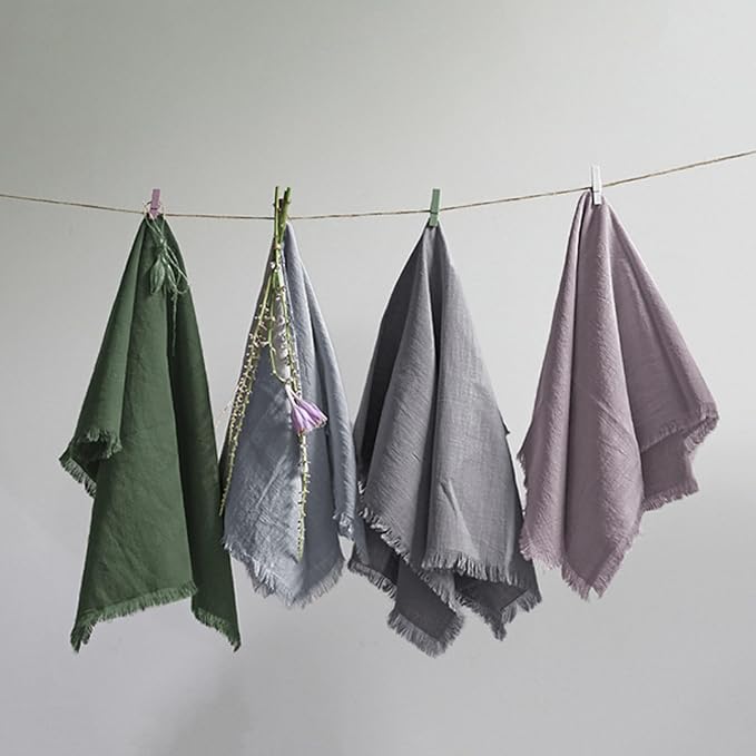 Handmade Cloth Napkins 100% Cotton with Fringe，Delicate Napkins for Dinners, Parties, Weddings and More，18 x 18 Inch Set of 4 - Lavender