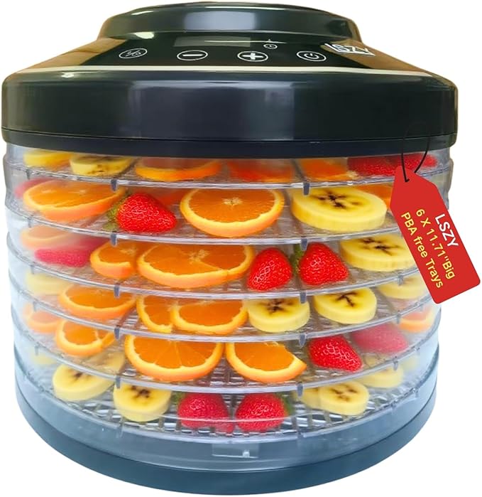Food Dehydrator, Large 12'' 6 Trays Meat Dehydrator for Jerky, 600W Herb Dryer 24H Timer & Temp Control for Fruit Snacks Yogurt Dog Treats ETL Approved (Black 6 Trays)