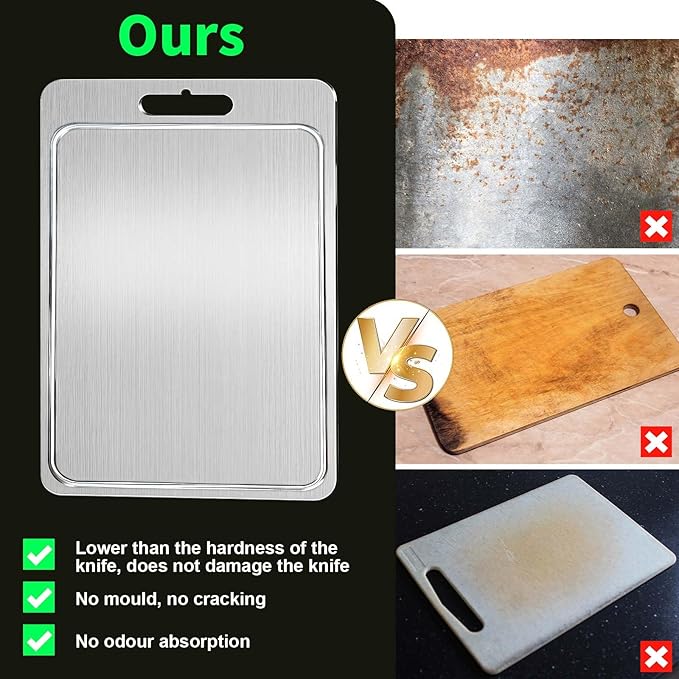 ZYBIDEAL 2025 New 100% Pure Titanium Cutting Board with Grooves, Double Sided Food Grade Chopping Board, Meat, Fruit and Vegetable Cutting Board, Dishwasher Safe 11 * 16"