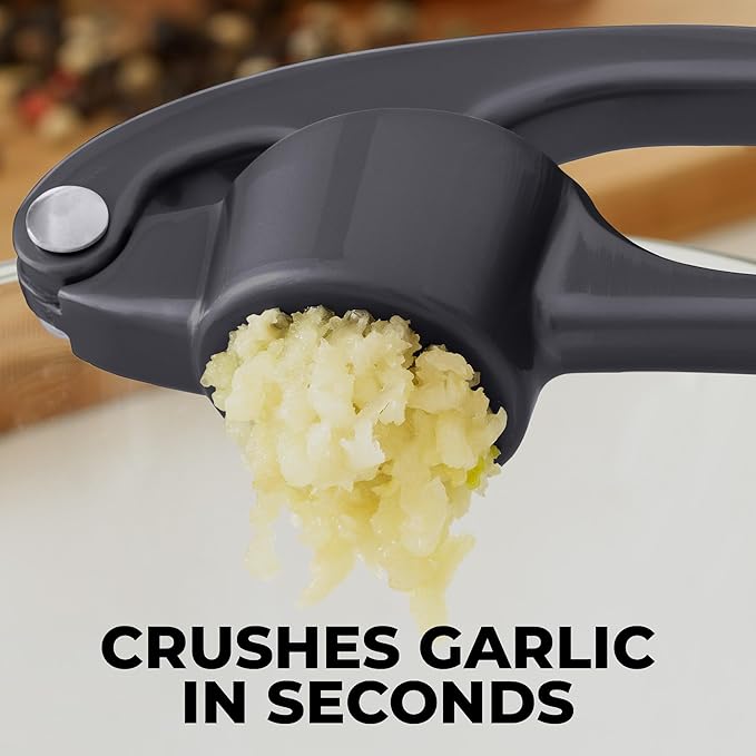 Zulay Kitchen Premium Garlic Press - Durable Garlic Masher with Soft, Easy to Squeeze Handle - Garlic Mincer Tool - Sturdy Easy to Clean Garlic Crusher (Dark Gray)