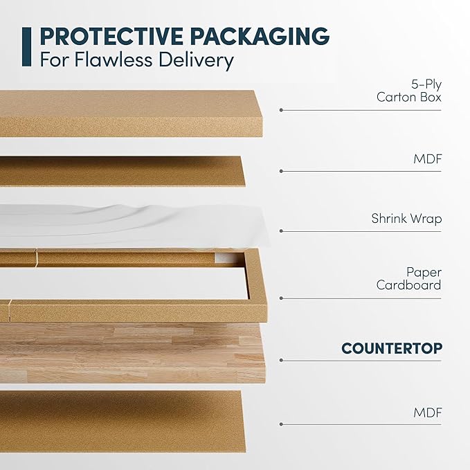 60''L x 36''W x 1.5''Th Hevea Natural Premium Solid Wood Butcher Block Countertop, Butcher Block Table Top for DIY Washer Dryer/Island/Kitchen Countertop (Finished)